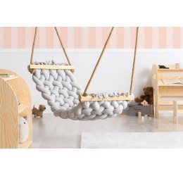 Rankų darbo pakabinamas šviesiai pilkas hamakas