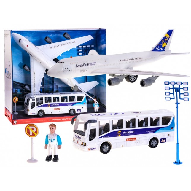 Aviacijos rinkinys: keleivinis lėktuvas su autobusu