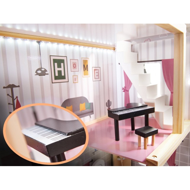 Medinis lėlių namelis su baldais "Svajonių vila"