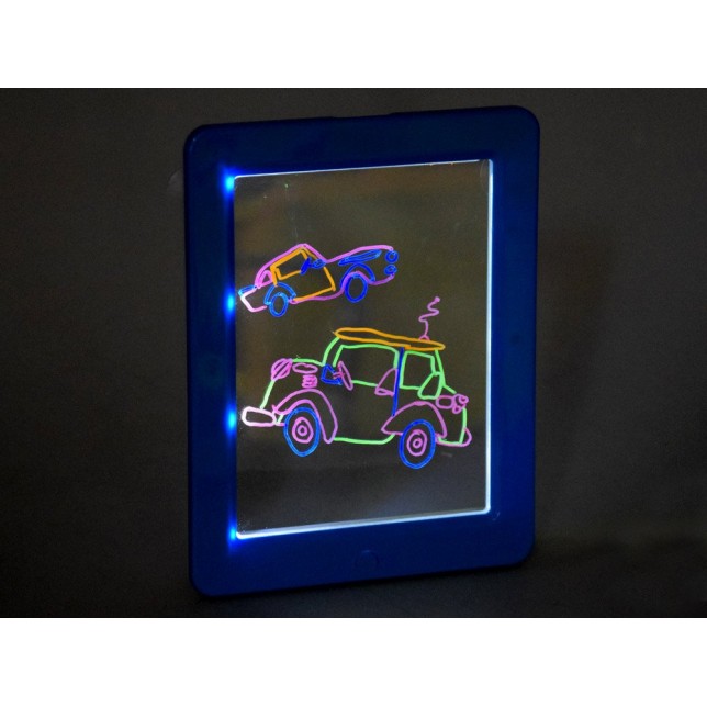 Mėlyna šviečianti piešimo lenta su 3D akiniais