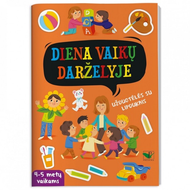 Užduotėlių kyga su lipdukais "Diena vaikų darželyje"