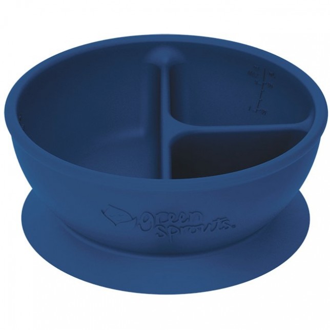 Mėlynas Green Sprouts silikoninis dubenėlis su skyreliais