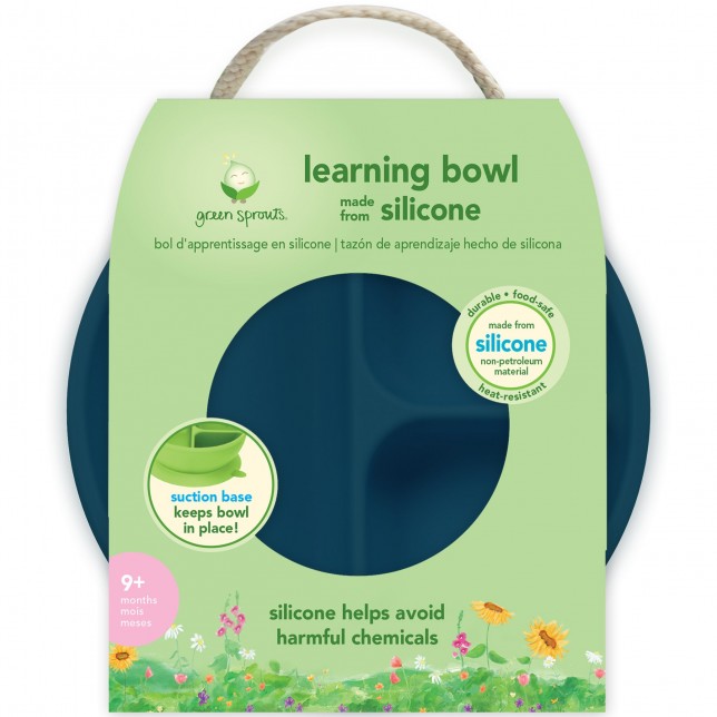 Mėlynas Green Sprouts silikoninis dubenėlis su skyreliais