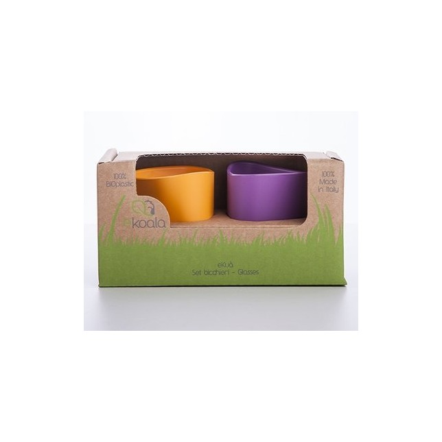 eKoala vaikiški puodeliai iš bioplastiko 2vnt. (oranžinė/violetinė)