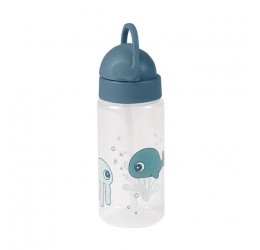Melsvas buteliukas su šiaudeliu "Jūros draugai", 350ml.