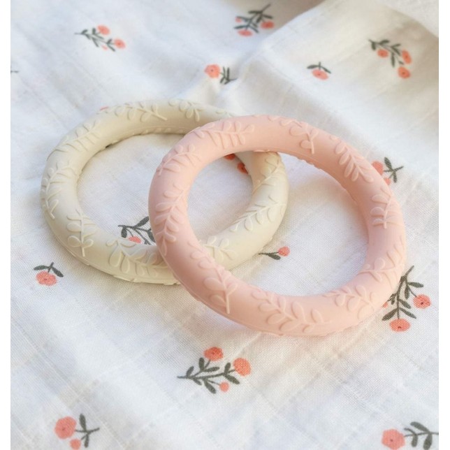 Silikoniniai kramtukai "Lapeliai" (rožinė/ balta)