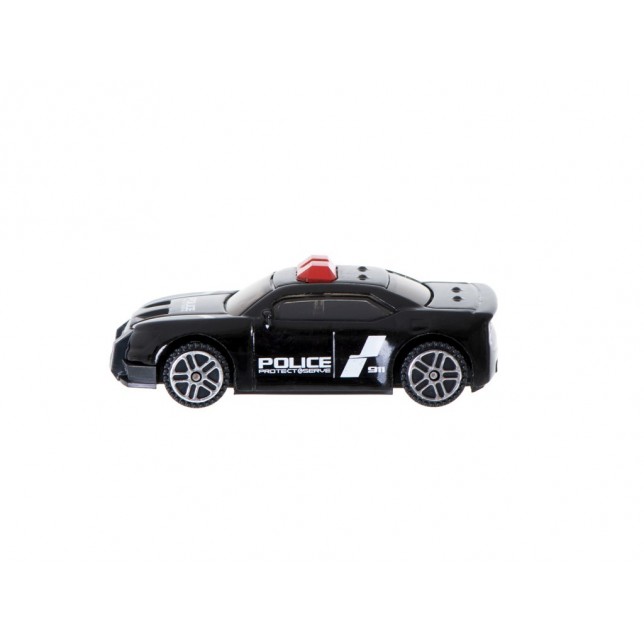 Juodas metalinis policijos automobilis "Saugok ir padėk"