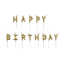 Aukso spalvos žvakučių rinkinys "Happy Birthday"