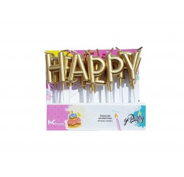 Aukso spalvos žvakučių rinkinys "Happy Birthday"
