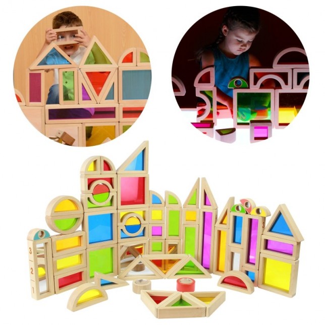 Masterkidz medinės kaladėlės ''Vaivorykštė'' 58 vnt.
