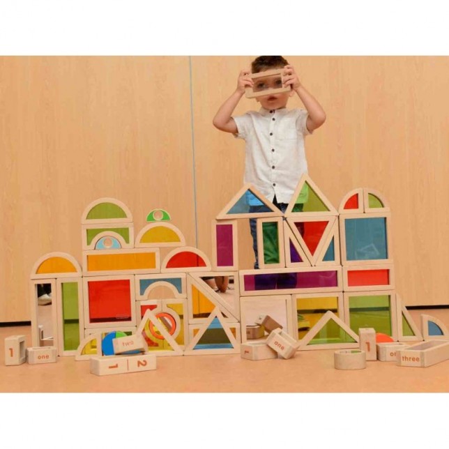 Masterkidz medinės kaladėlės ''Vaivorykštė'' 58 vnt.