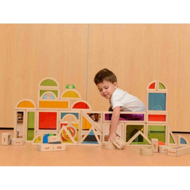 Masterkidz medinės kaladėlės ''Vaivorykštė'' 58 vnt.