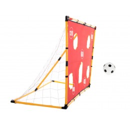 Futbolo vartai, kamuolys ir treniruočių kilimėlis