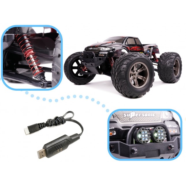 RC Monstras automobilis raudonos spalvos valdomas nuotolinio valdymo pulteliu