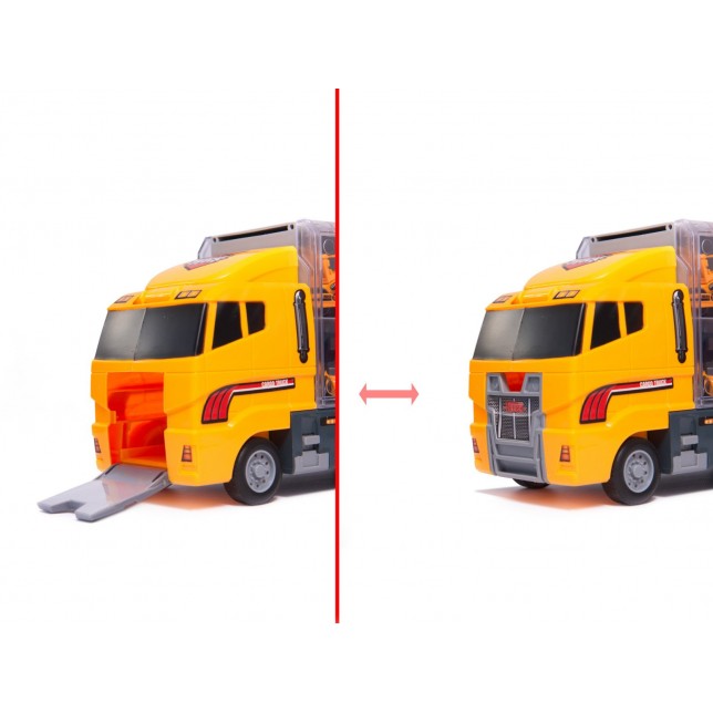 Žaislinis sunkvežimis su paleidimo įranga + metalinė automobilių statybos įranga