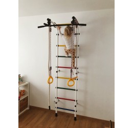 Metalinis sporto kompleksas HAPPY KID, kurį sudaro žiedai, virvė, trapecija