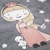 Vaikiškas pilkos spalvos kilimas su žvaigždutėmis ir princesės motyvu
