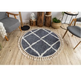 Kilimas "BERBER CROSS", apskritas, pilka/balta