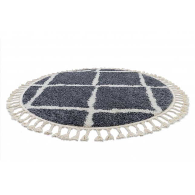 Kilimas "BERBER CROSS", apskritas, pilka/balta