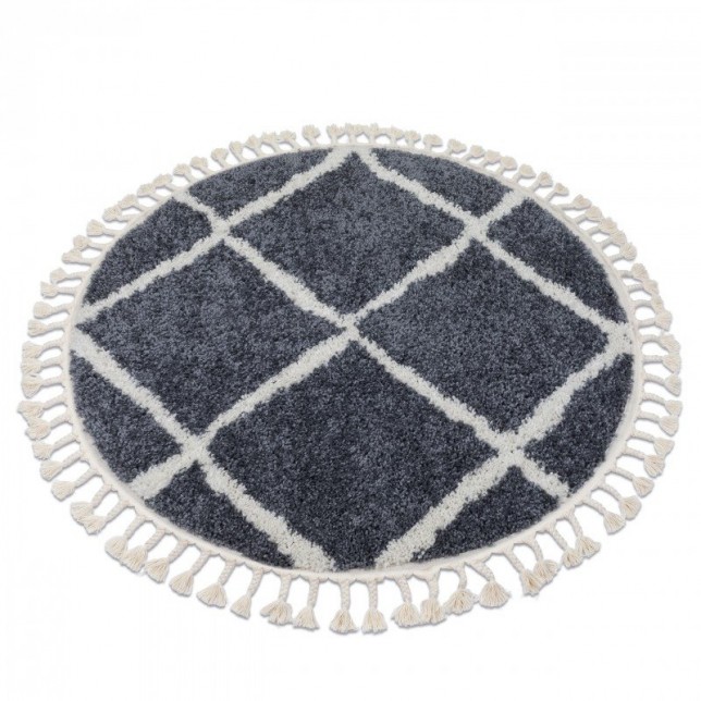 Kilimas "BERBER CROSS", apskritas, pilka/balta