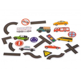 Limpantys vonios žaislai - "Kelio ženklai, transporto priemonės"