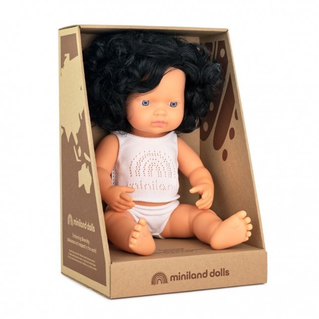 Miniland juodaplaukė lėlė mergaitė, 38 cm