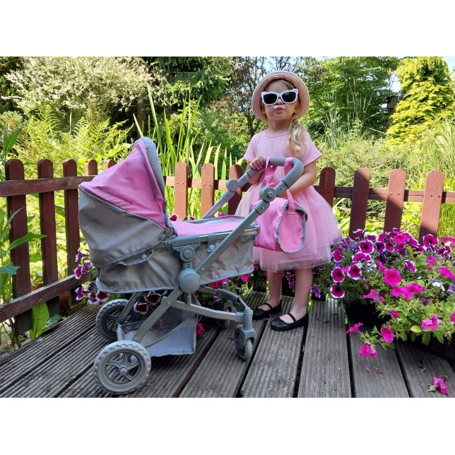 Rožinis vežimėlis lėlytei 4 in 1