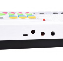 Baltas pianinas su mikrofonu