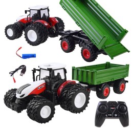 RC traktorius su žalia priekaba