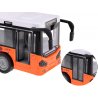 Oranžinis, didelis autobusas su šviesomis ir garsais