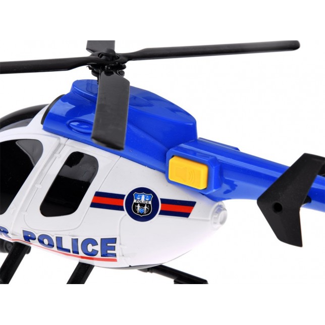 Policijos sraigtasparnis ir automobilis