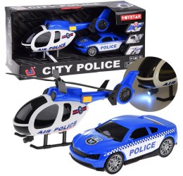 Policijos sraigtasparnis ir automobilis