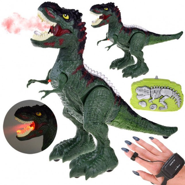 RC riaumojantis, garais kvėpuojantis dinozauras, žalias