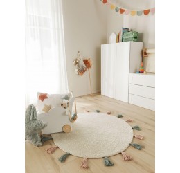 Skalbiamas kreminės spalvos kilimas / 100 cm apvalus