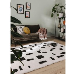 Šviesus kilimas su juodais fragmentais 200x290 cm