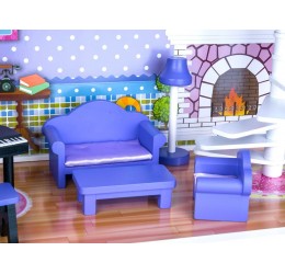 Didelis medinis lėlių namelis su apšvietimu