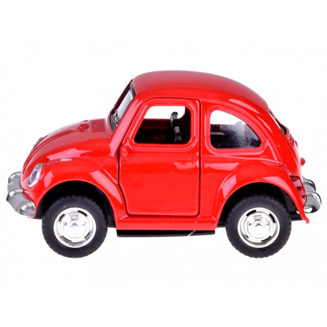 Klasikinis raudonas, metalinis automobilis su šviesomis ir garsais