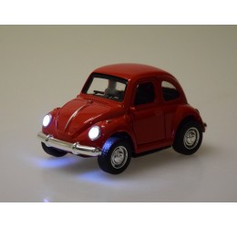 Klasikinis raudonas, metalinis automobilis su šviesomis ir garsais
