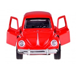 Klasikinis raudonas, metalinis automobilis su šviesomis ir garsais