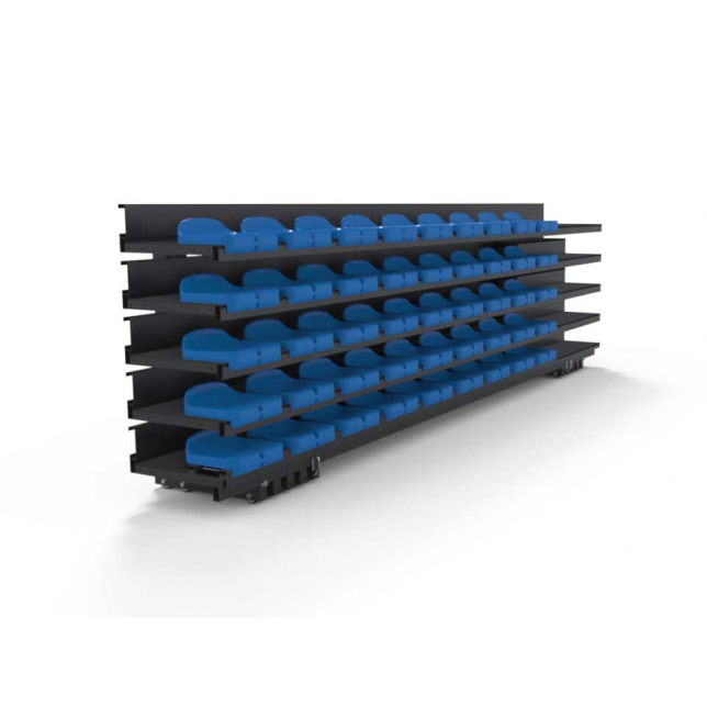 Penkių eilių teleskopinė tribūna / 45 asmenims su laiptais