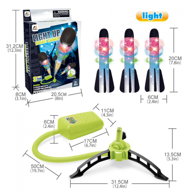 Skraidanti LED raketa iš putplasčio