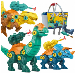 Konstruktorius su grąžtu ir atsuktuvu dėžutėjė ''Šaudantys Dinozaurai''