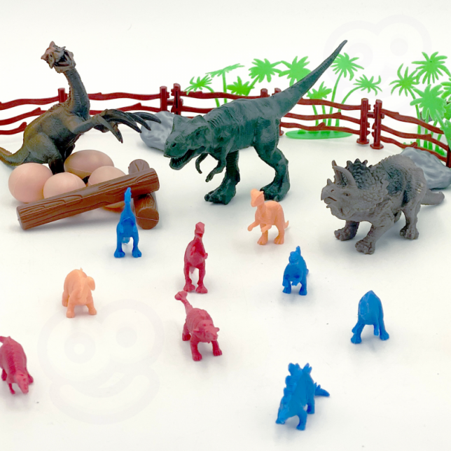 WOOPIE dinozaurų rinkinys su priedais dėžutėje
