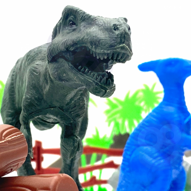 WOOPIE dinozaurų rinkinys su priedais dėžutėje