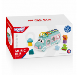 Rožinis muzikinis autobusas su priedais