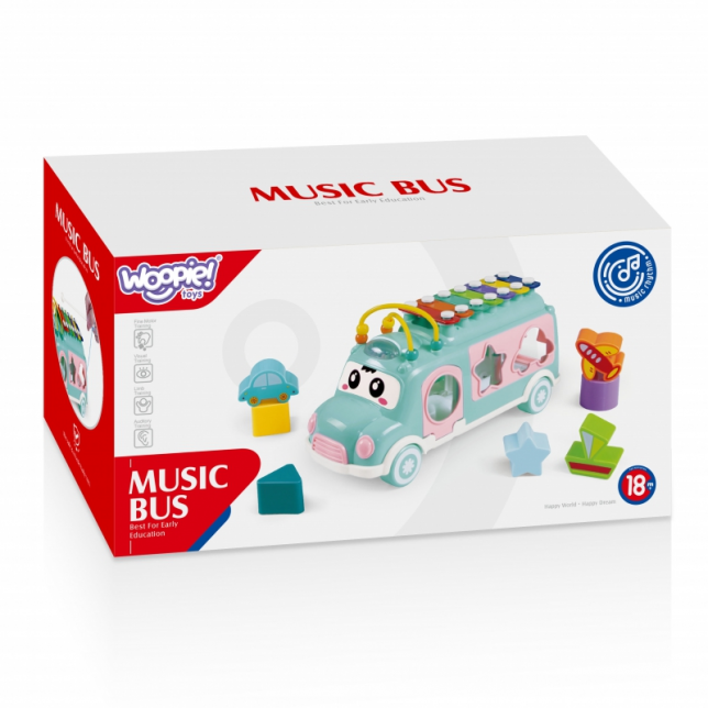 Rožinis muzikinis autobusas su priedais
