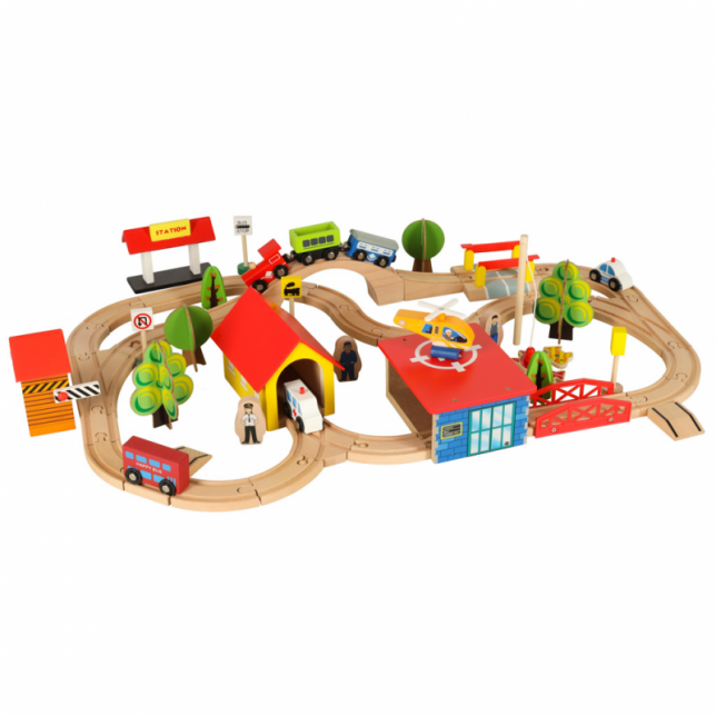 Medinis traukinuko komplektas - railroad city 69 vnt.