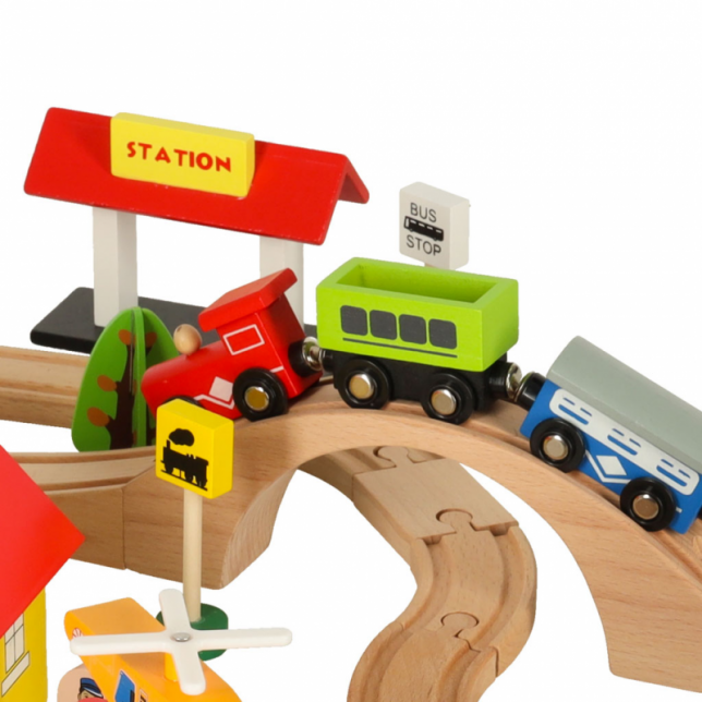 Medinis traukinuko komplektas - railroad city 69 vnt.