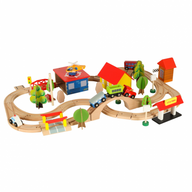 Medinis traukinuko komplektas - railroad city 69 vnt.