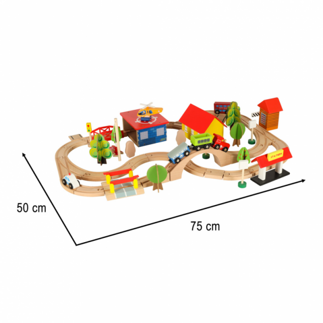 Medinis traukinuko komplektas - railroad city 69 vnt.